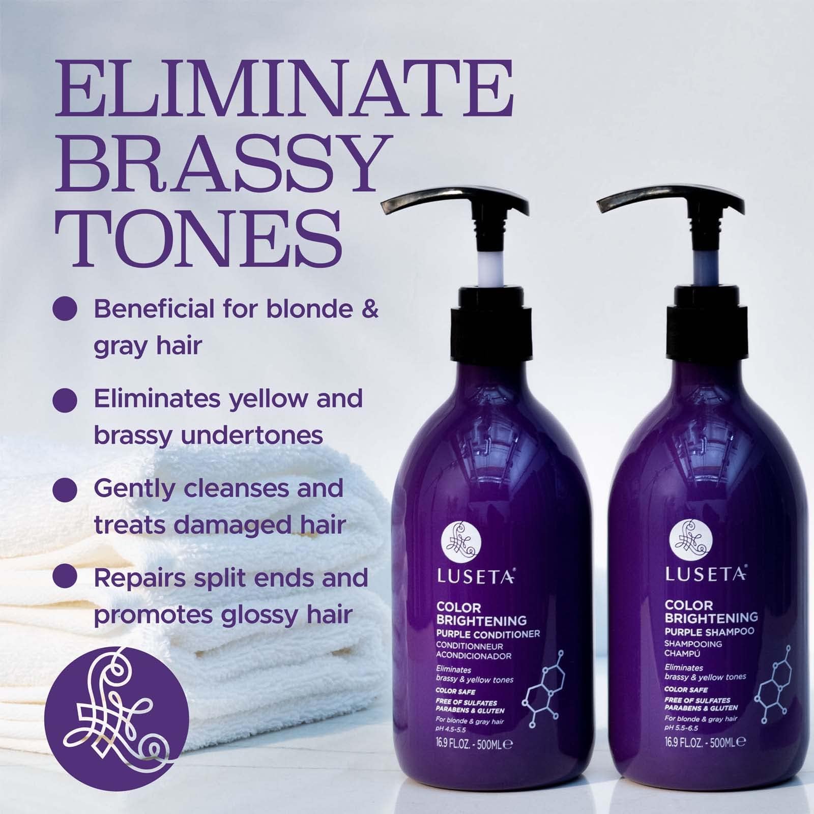 Luseta Color Brightening Purple Shampoo and Conditioner Set for Blonde and Gray Hair 2 16.9oz